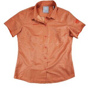 Mammut Women’s Orange Houndstooth Button Shirt Short Sleeve Casual Outdoor sz Sm